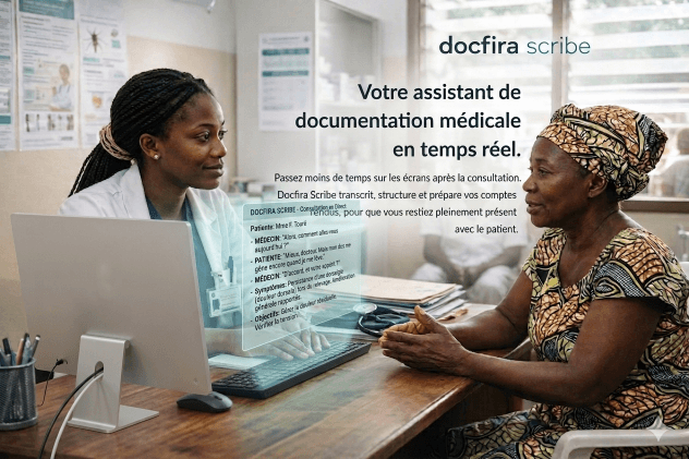 Illustration Docfira Scribe — documentation et consultation