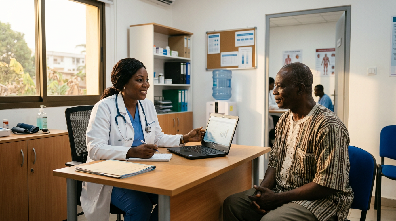 Professionnels de santé et patient en consultation - Docfira, Côte d'Ivoire